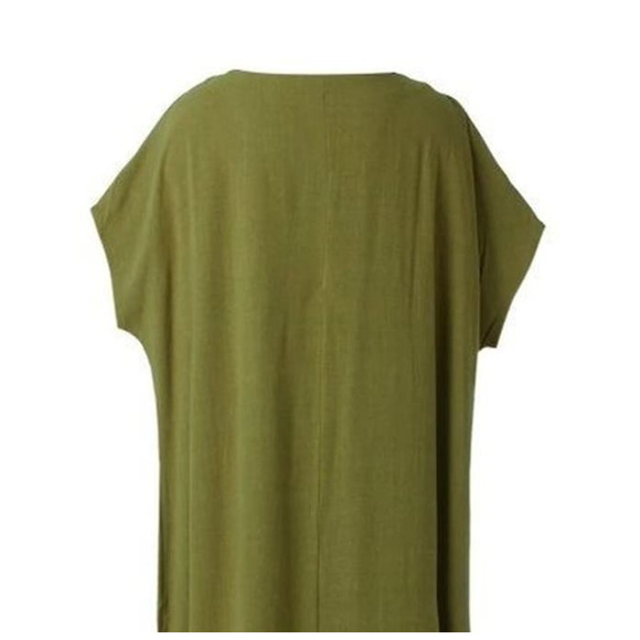 NEW Linen Soft Cotton Kaftan Short Sleeve Loose Casual Maxi Dress M Army Green - Picture 6 of 12